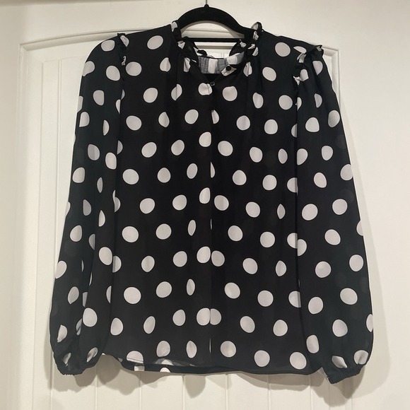 LOFT Tops - Loft Women's Black Polka Dot Long Sleeve Blouse‎ Size Petite Large